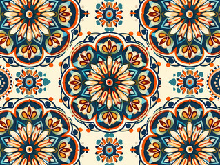 Fototapeta premium Pattern seamless design white background, wallpaper, flower, fabric, carpet, mandalas, clothing, wrapping, sarong, tablecloth, shape, geometric pattern, ethnic pattern, traditional. illustration