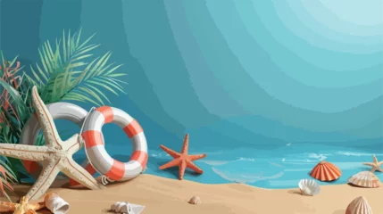 Tuinposter Summer sale banner with 3d beach elements © Vector