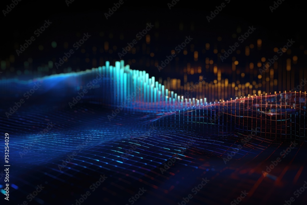 Poster background with holographic floating data and software coding, technology internet connection and da