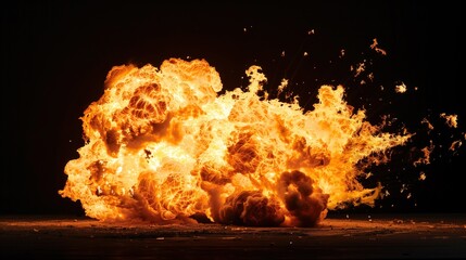 Explosion, pure black background, fire.