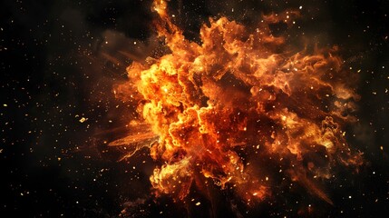 Explosion, pure black background, fire.