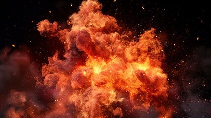 Explosion, pure black background, fire. - obrazy, fototapety, plakaty