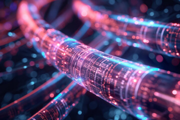 Background of glowing data cables transmitting information or fiber optic channels
 - obrazy, fototapety, plakaty