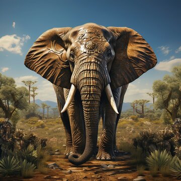 Image of a large elephant in a jungle on a sunny day, Generative ai.