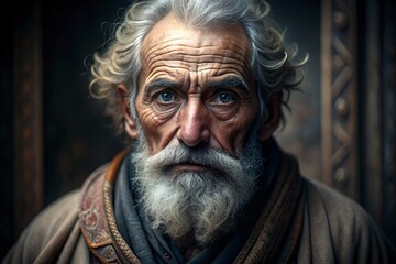 Fototapeta premium Portrait of an old man with a white beard and mustache.