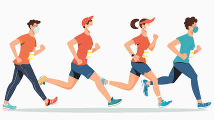 Runners with medical masks vector