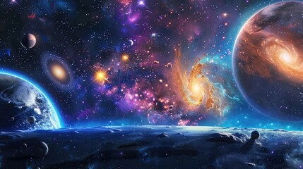 Planets, stars and galaxies in outer space showing the beauty of space exploration.