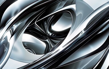 A silver and black abstract design with a lot of curves and lines
