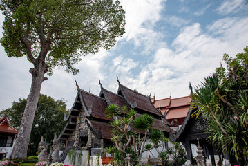 Wat Chedi Luang temple is the most famous landmark in Chiang Mai, Thailand 