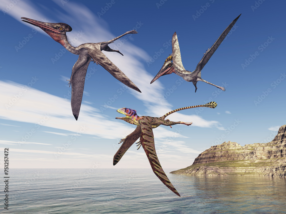 Wall mural Flugsaurier Pterodactylus und Peteinosaurus über dem Meer