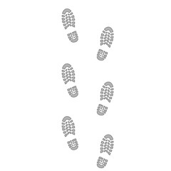Human step footprints paths. Step by step vector isolated on white background. Trace of foot prints of person in boots. Track from shoe sole prints. Road of human feet.