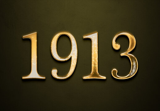 Old gold effect of year 1913 with 3D glossy style Mockup.	