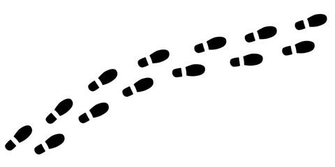 Human step footprints paths. Step by step vector isolated on white background. Trace of foot prints of person in boots. Track from shoe sole prints. Road of human feet.