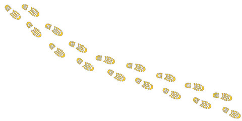 Human step footprints paths. Step by step vector isolated on white background. Trace of foot prints of person in boots. Track from shoe sole prints. Road of human feet.