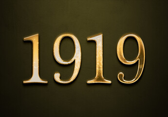 Old gold effect of year 1919 with 3D glossy style Mockup.	 - obrazy, fototapety, plakaty