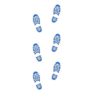Human step footprints paths. Step by step vector isolated on white background. Trace of foot prints of person in boots. Track from shoe sole prints. Road of human feet.
