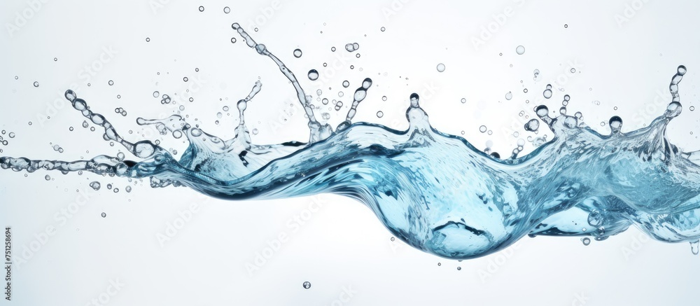 Poster water splashing into the air, creating a dynamic and mesmerizing scene against a pure white backgrou