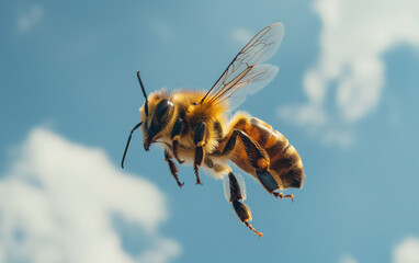 Bee flying in the sky. Generative AI