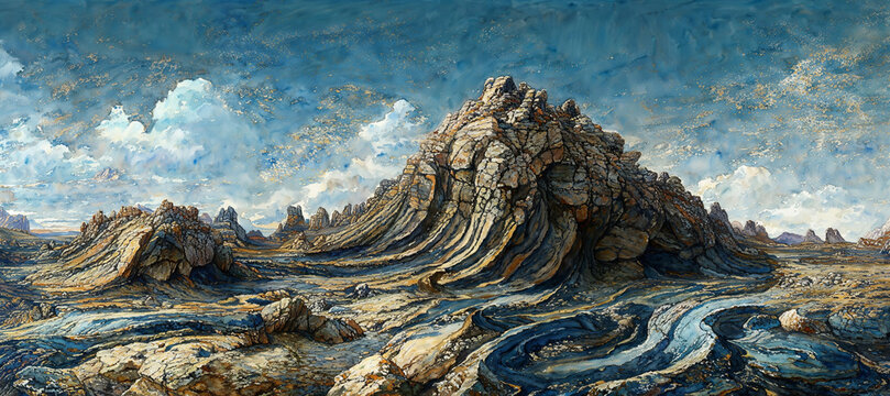 Surreal and fascinating alien world like rock formations of an ancient dead sea coral reef, vast barren coastal landscape with no plant life.