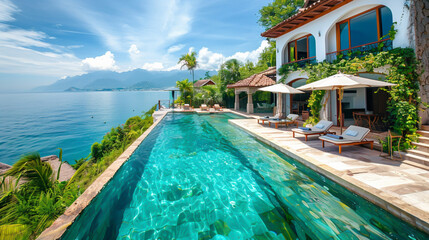 A luxury villa overlooking the ocean.