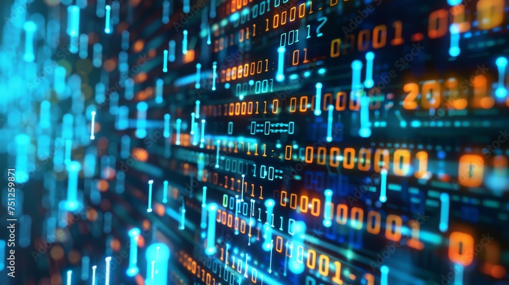 Fototapete Digital transformation concept. Binary code. Programming. System engineering.