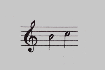 A page from a book with musical notes as a background, close-up view