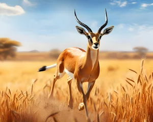 Fotobehang Impala antelope in the field of wheat. 3d render © Wazir Design