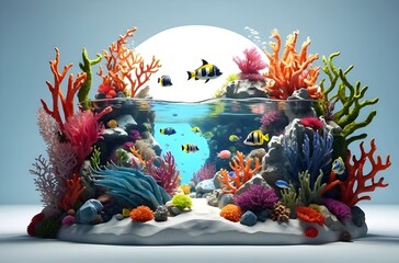 Nature’s Undersea Artistry: A Scenic Seascape of a Coral Reef Teeming with Wildlife in a Tranquil Aquarium Setting, generative AI