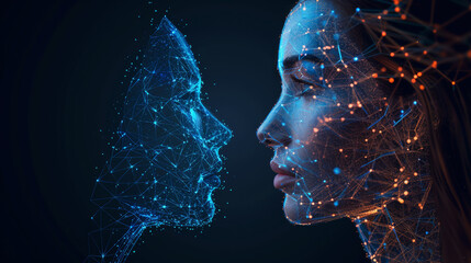 Woman and Digital Reflection.
Woman's face with a digital twin reflection symbolising AI and identity.