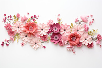 Pink floral / assorted pink flower border on white background - Powered by Adobe
