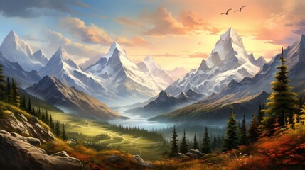 Beautiful mountains landscape - obrazy, fototapety, plakaty