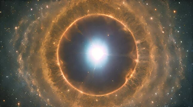 Abstract animation of cosmic nebula, outer space, energy flows, core. Beauty of cosmos, distant outer space concepts. Circle, multilayer waves, stars, universe, galaxy, cluster. Generative by AI