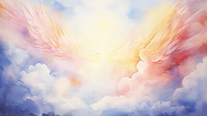 Beautiful magical angel wings, abstract watercolor background
