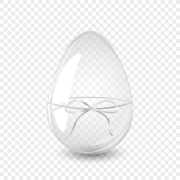 Transparent glass egg with gray bow. Easter egg card. For postcard, card, invitation, poster, banner template lettering typography. Seasons Greetings. Vector illustration
