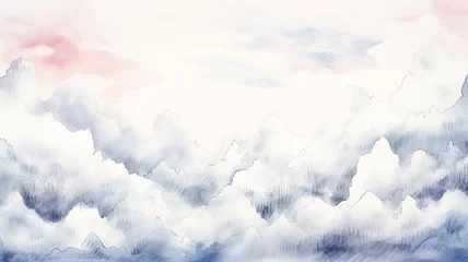 Fotobehang Mountain landscape in pastel clouds, background postcard in watercolor style © kichigin19