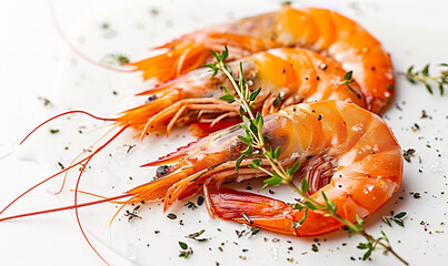 steamed shrimps on white background 