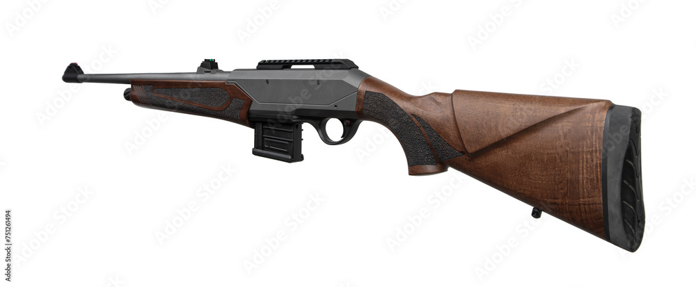 Wall mural Semi-automatic rifled carbine. Hunting rifle with a wooden butt. Isolate on a white back