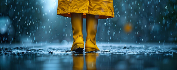 Umbrella, Raincoat, Rubber boots, Weather forecast, Copy space.  - obrazy, fototapety, plakaty