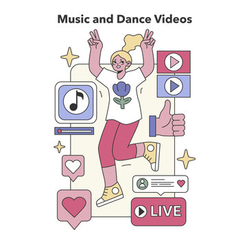 Music and Dance Videos concept. Flat vector illustration
