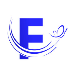 F letter with  butterfly design template illustration