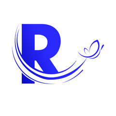 R letter with  butterfly design template illustration