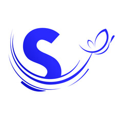 Naklejka premium S letter with butterfly design template illustration