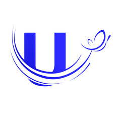 U letter with  butterfly design template illustration © Deni