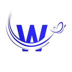 W letter with  butterfly design template illustration