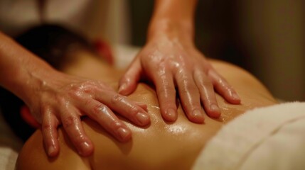 Closeup of the massage therapist's hands. Massage in a spa salon