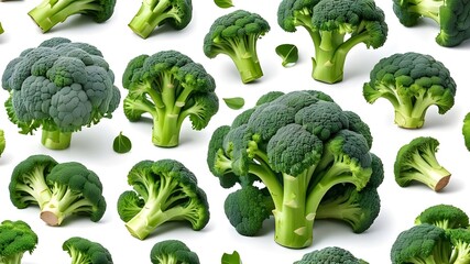 Green broccoli collection isolated on white brackground, food bundle