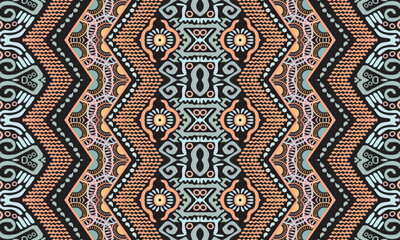 Hand drawn Ikat geometric folklore ornament. Tribal vector texture. Seamless striped pattern in Aztec style, tribal embroidery pattern, Indian, Scandinavian, Gypsy, Mexican, pattern. folk.