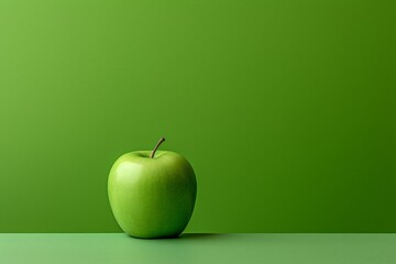 a green apple on a green surface - obrazy, fototapety, plakaty