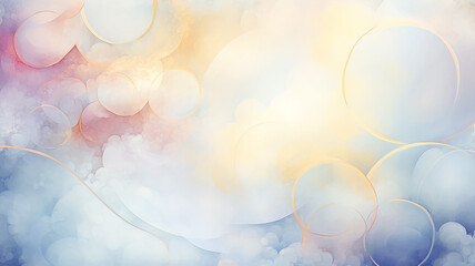Colored abstract background, golden bubbles, watercolor image in pastel colors - 751267897