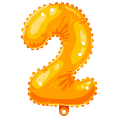 Number two golden balloon for birthday, party and wedding vector cartoon illustration isolated on a white background.